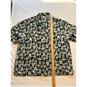 Island Fever Mens XL Aloha Shirt Black Tropical Cocktail Pineapple Rayon Camp